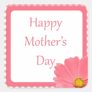 Pink Check Floral Mothers Day Square Sticker