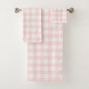 Pink Check Gingham Pattern Bath Towel Set
