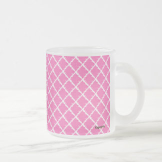 Pink Check Pattern Frosted Glass Coffee Mug