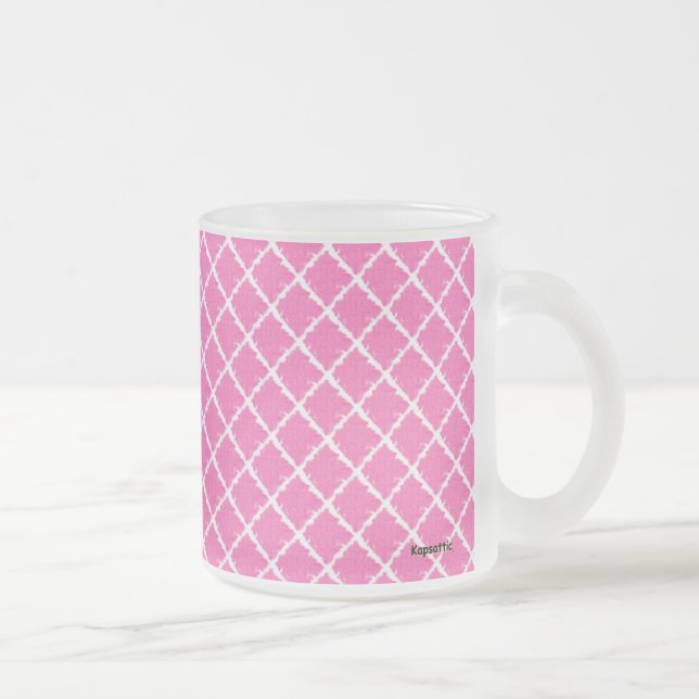 Pink Check Pattern Frosted Glass Coffee Mug (Right)
