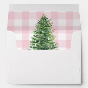Pink Check Plaid Pastel Christmas Tree Envelope