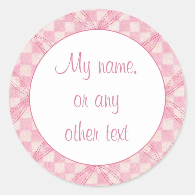 PINK CHECK QUILT 3" Round Matte Stickers (Front)