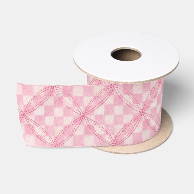 PINK CHECK QUILT 3" Wide Satin Ribbon (Spool)