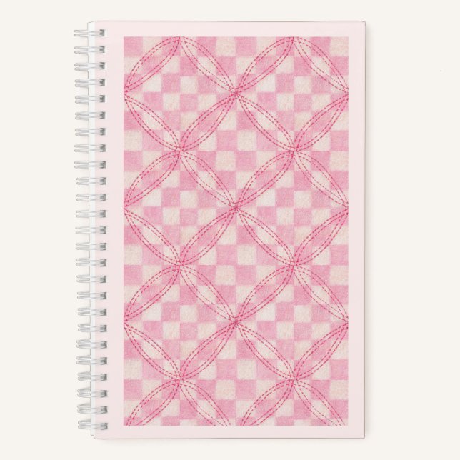 PINK CHECK QUILT 5.5x8.5 Spiral Notebook / Blush (Front)