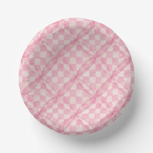PINK CHECK QUILT 7" Paper Bowls Paper Plate (Front)