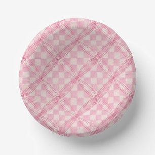 PINK CHECK QUILT 7" Paper Bowls Plate