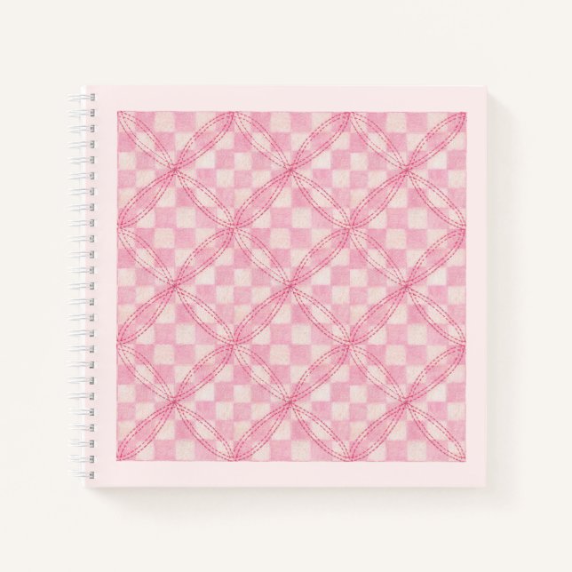 PINK CHECK QUILT 8.5x8.5 Spiral Notebook / Blush (Front)