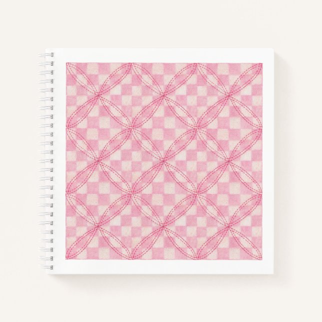 PINK CHECK QUILT 8.5x8.5 Spiral Notebook / White (Front)