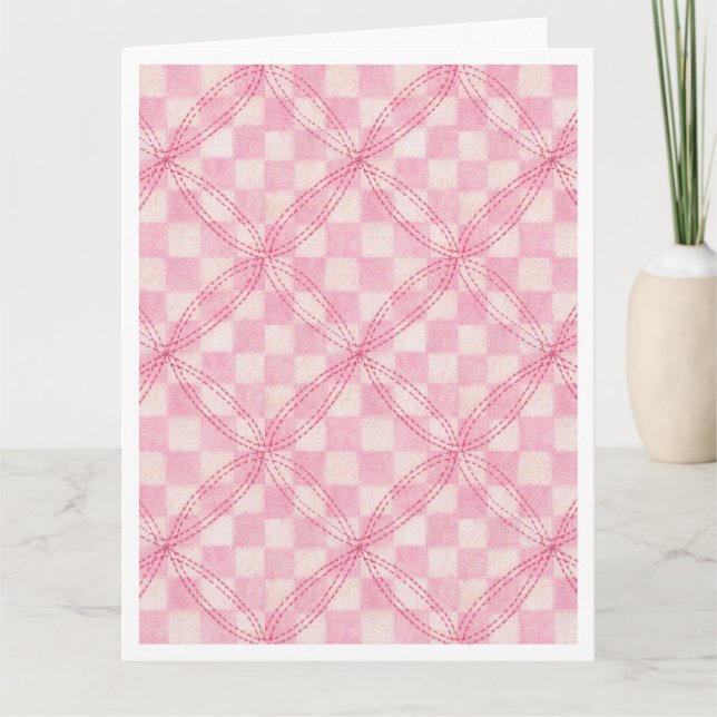 PINK CHECK QUILT Big Birthday Card / White (Front)