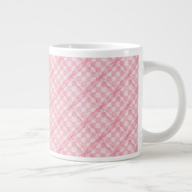 PINK CHECK QUILT Big White Mug (Right)