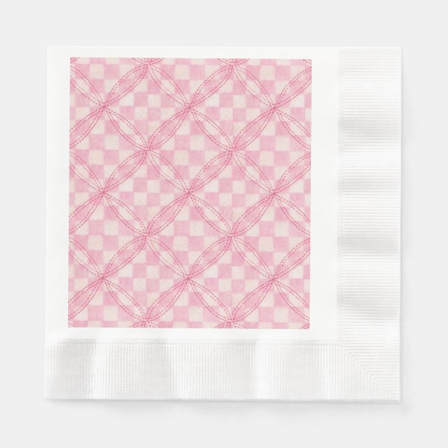 PINK CHECK QUILT Coined Luncheon Paper Napkins (Front)