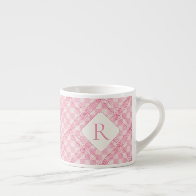 PINK CHECK QUILT Espresso Cup + Initial (Right)