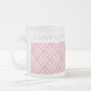 PINK CHECK QUILT Frosted Glass Mug + Text