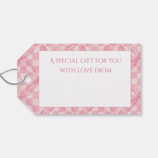 PINK CHECK QUILT Gift Tags / White (Back Horizontal)