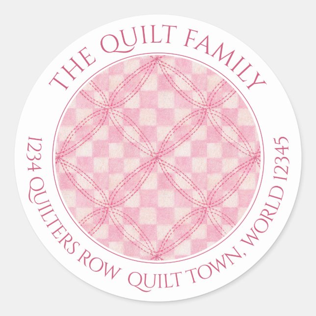 PINK CHECK QUILT Large Round Address Seals (Front)