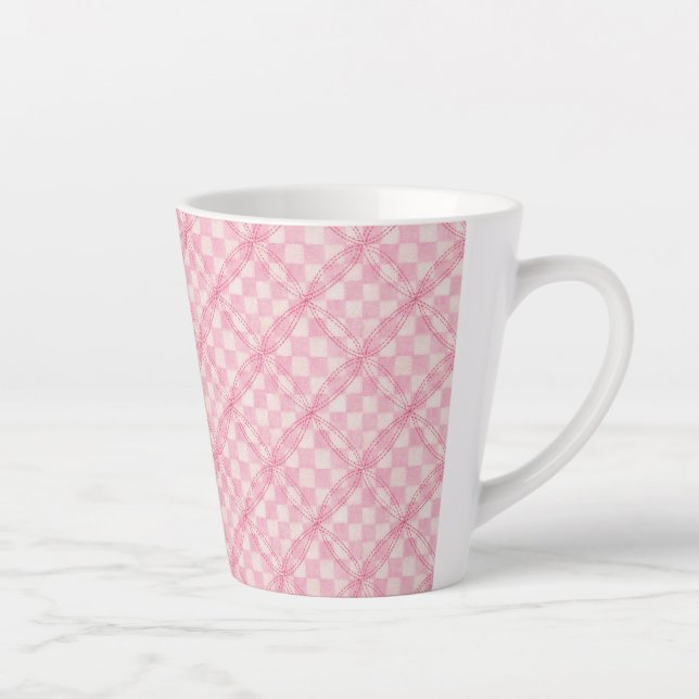 PINK CHECK QUILT Latte Mug  (Right)