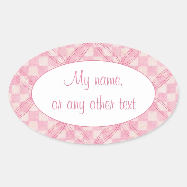 PINK CHECK QUILT Oval Matte Stickers (Front)