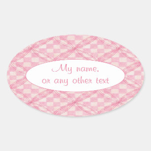 PINK CHECK QUILT Oval Matte Stickers