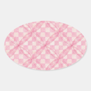 PINK CHECK QUILT Oval Stickers