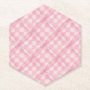PINK CHECK QUILT Pointed Hexagon Paper Coasters