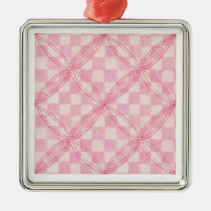 PINK CHECK QUILT Premium Square Ornament