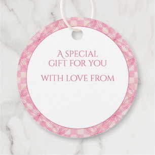 PINK CHECK QUILT Round Gift Tags / White