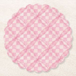 PINK CHECK QUILT Scalloped Round Paper Coasters