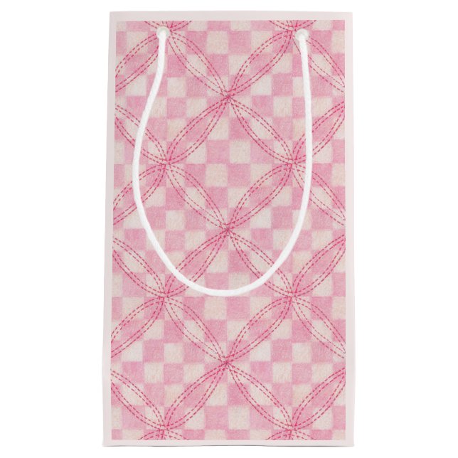 PINK CHECK QUILT Small Gift Bag / Blush (Front)