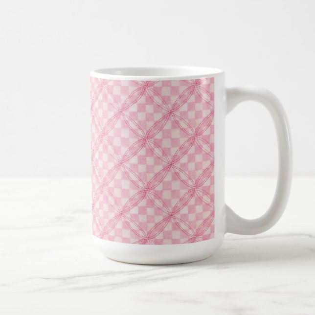 PINK CHECK QUILT Tall White Mug (Right)