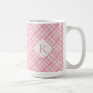 PINK CHECK QUILT Tall White Mug + Initial