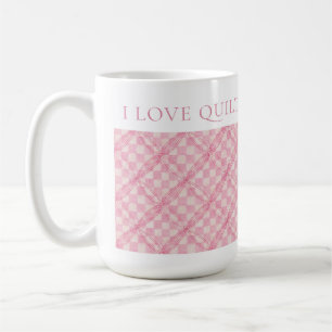 PINK CHECK QUILT Tall White Mug + Text