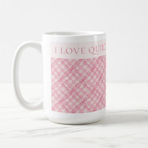PINK CHECK QUILT Tall White Mug + Text / Pink