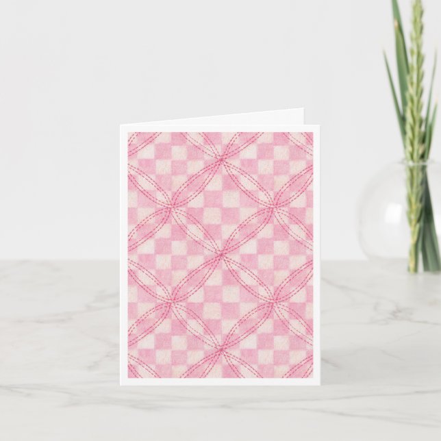PINK CHECK QUILT Thank You Note Card / White (Front)
