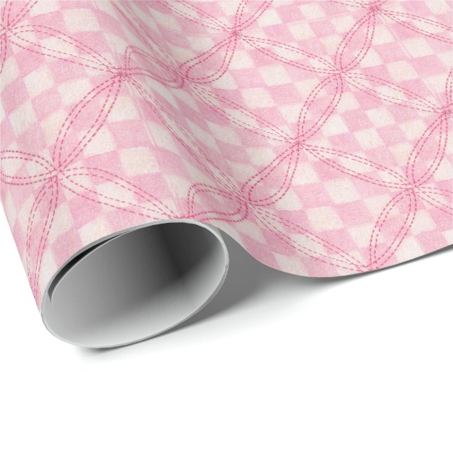 PINK CHECK QUILT Wrapping Paper (Roll Corner)
