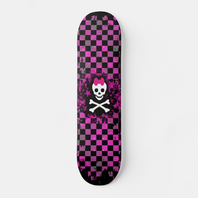 Pink Check Skull Princess Skateboard (Front)
