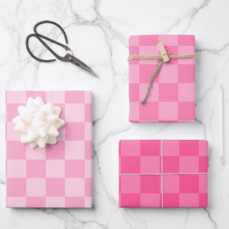 Pink Checked Pattern Wrapping Paper Sheet
