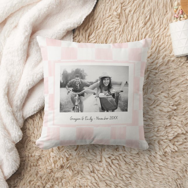 Pink Checkerboard Personalized Photo Cushion (Blanket)