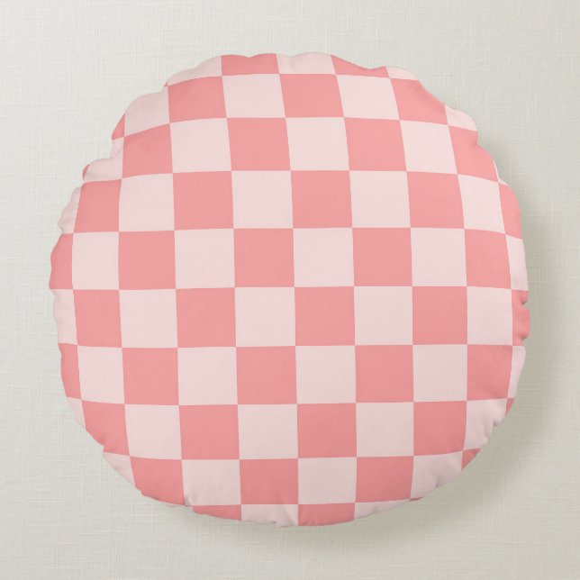 Pink Checkerboard Round Cushion (Front)