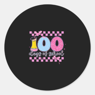 Pink Checkered Coquette Bow 100 Days Of School Wom Classic Round Sticker