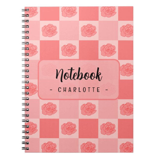 Pink Checkered Floral Notebook (Front)