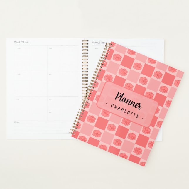 Pink Checkered Floral Planner (Display)