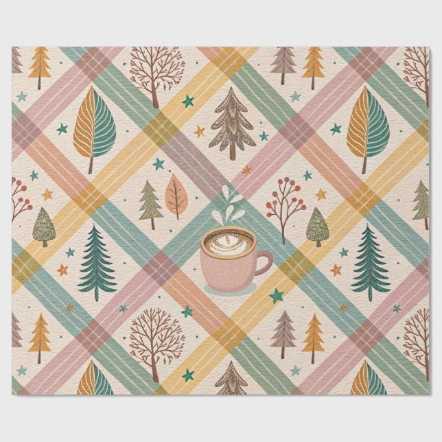 Pink Checkered Holiday Wrapping Paper (Flat)