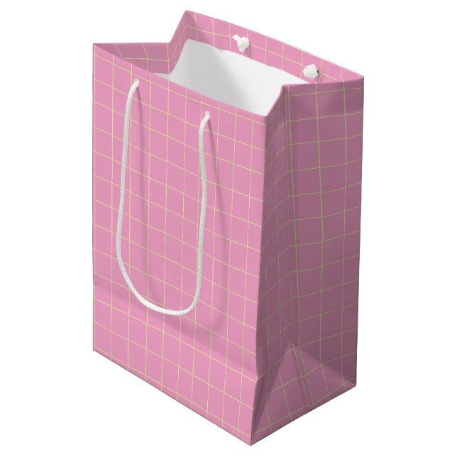 Pink Checkered Light Green Cell Delicate. Medium Gift Bag (Front Angled)