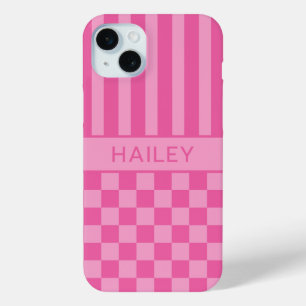 Pink Checkered Striped Personalized Case