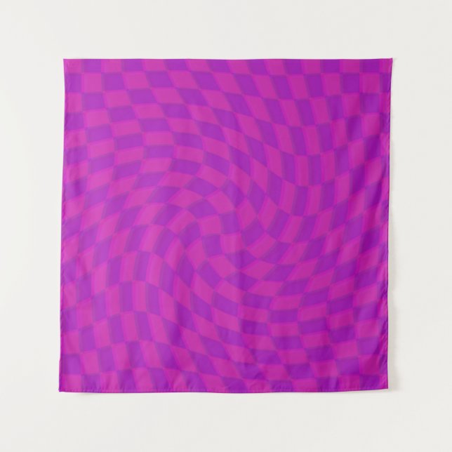 Pink Checkered Whirl Backdrop Tapestry (Front)
