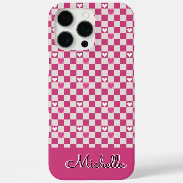 Pink Checkers & Hearts Case-Mate iPhone Case (Back)
