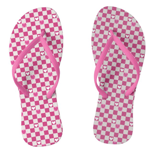 Pink Checkers & Hearts Flip Flops (Footbed)