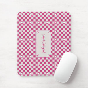 Pink Checkers & Hearts Mouse Mat