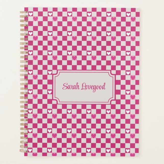 Pink Checkers & Hearts Planner (Front)