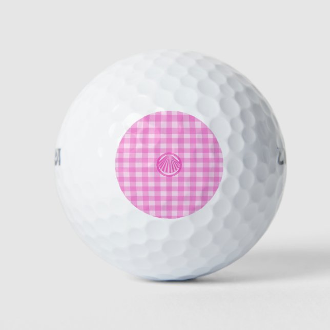 Pink Checkers with Sea Shell- Golf Balls (Front)